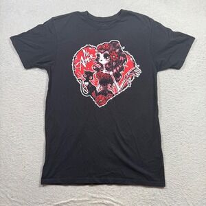 TeeVillain Graphic T-Shirt Mens Medium Black Good Mi Amor Sugar Skull Cat